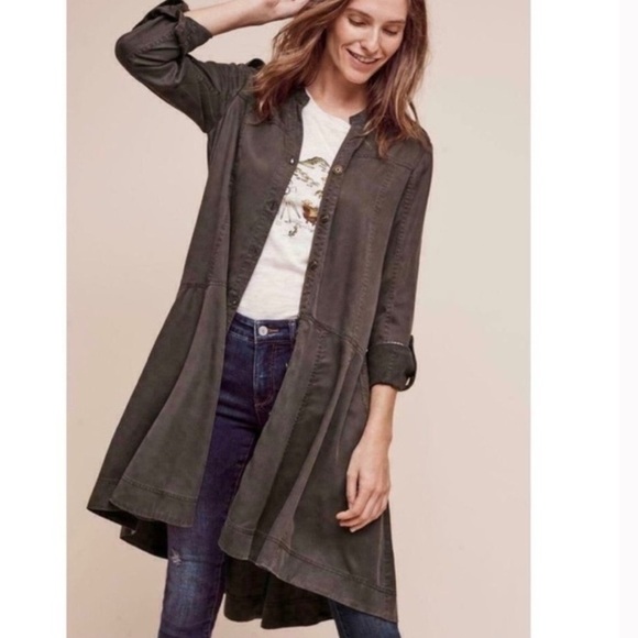 Holding Horses Anthropologie Mariona Utility Shirt Dress Army Green Sz 2P - Picture 3 of 14